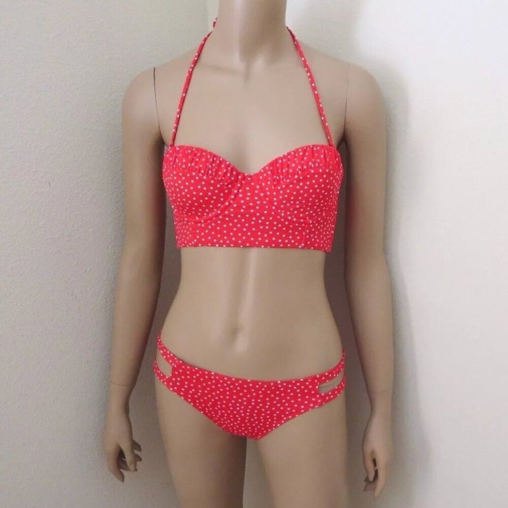 NWT Abercrombie Womens Polka Dot Bikini Size Small Swimsuit Padded Red & White